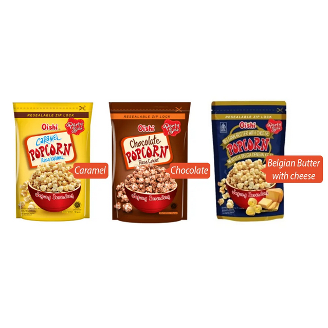 

Oishi Popcorn Rasa Coklat, Caramel dan Mentega Keju 100 gram