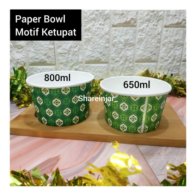 Paper Bowl Lebaran-Mangkok Kertas 800ml-Paper Rice Bowl 650ml Motif Ketupat