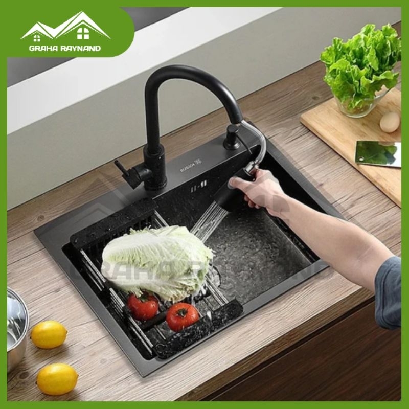 Paket Kitchen Sink 1 Lubang Black Edition | Ukuran 50 cm × 40 cm