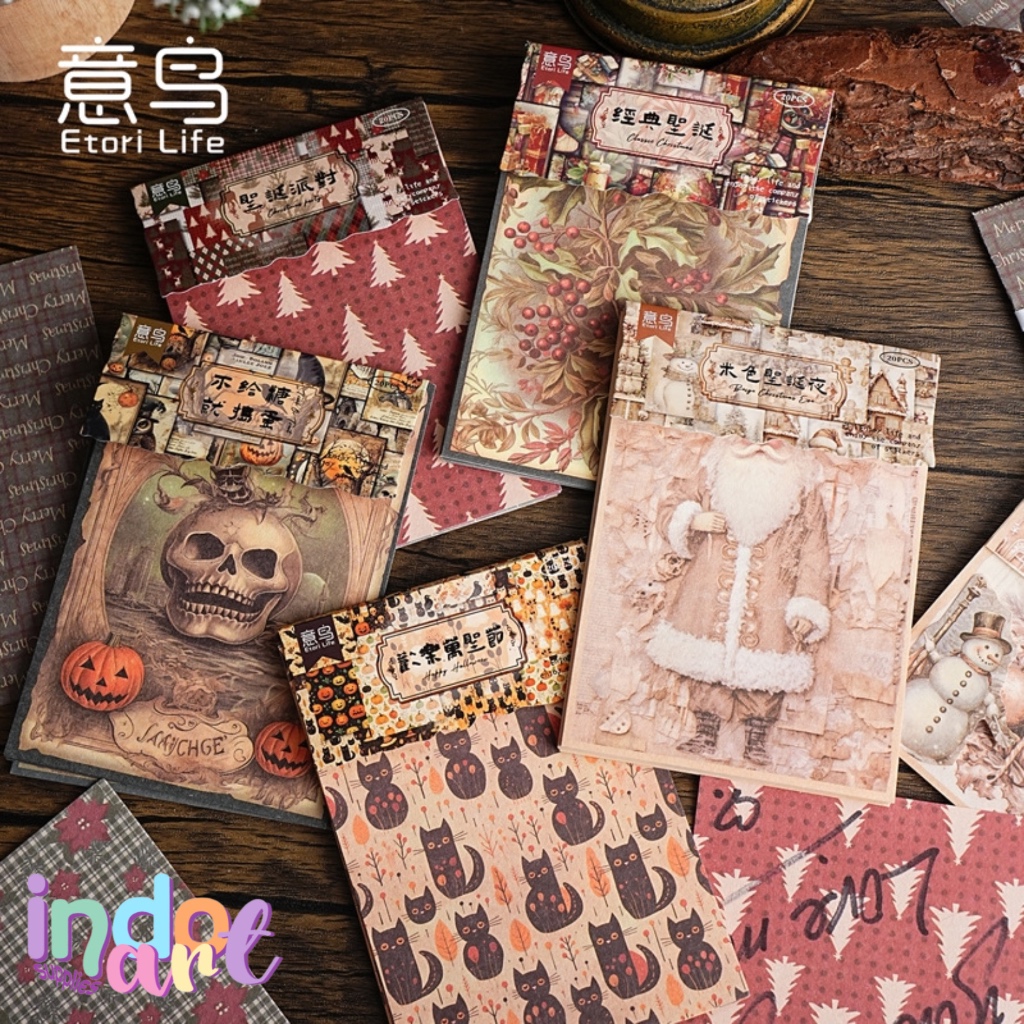 

(IAS) B1 - Material Paper Kertas Journal Scrapbook Christmas Halloween Unik Spooky Night Trick or Treat Natal