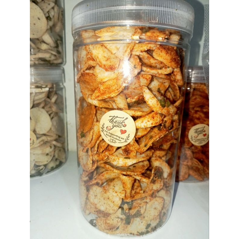 

Basreng pedes daun jeruk Chili oil kemasan toples 1000 ml