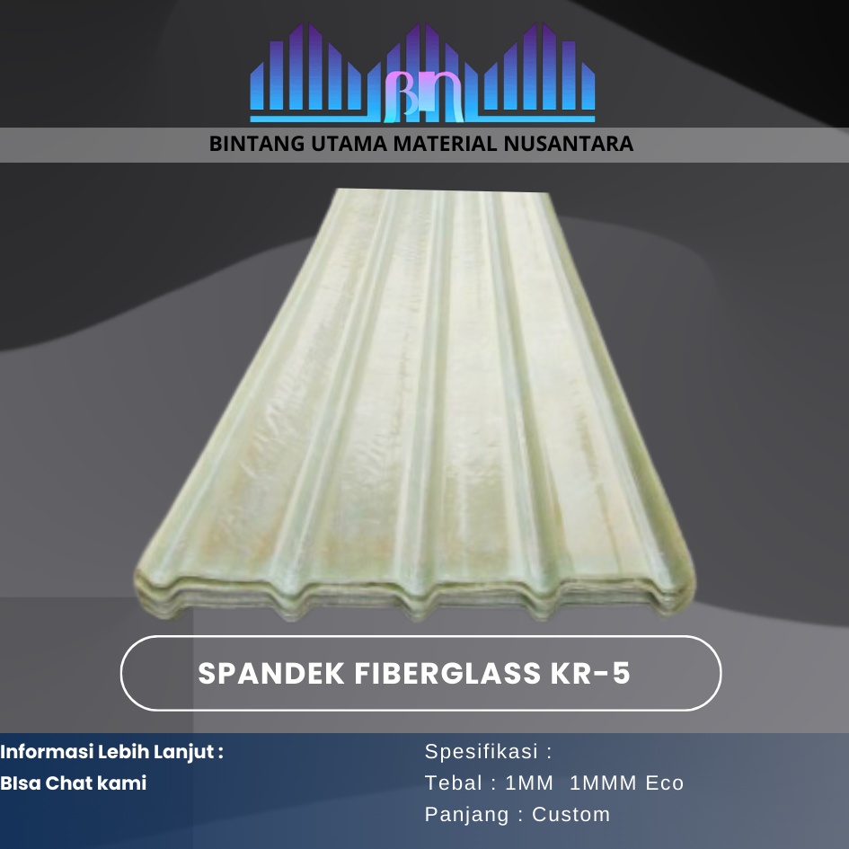 Spandek Fiberglass Semi Transparant Gelombang 5 - Atap KR5 Fiberglass 1 MM - 5 MM