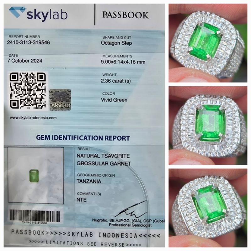 Natural HQ Vivid Green Tsavorite Garnet Top Luster Sertifikat 2.36 crt