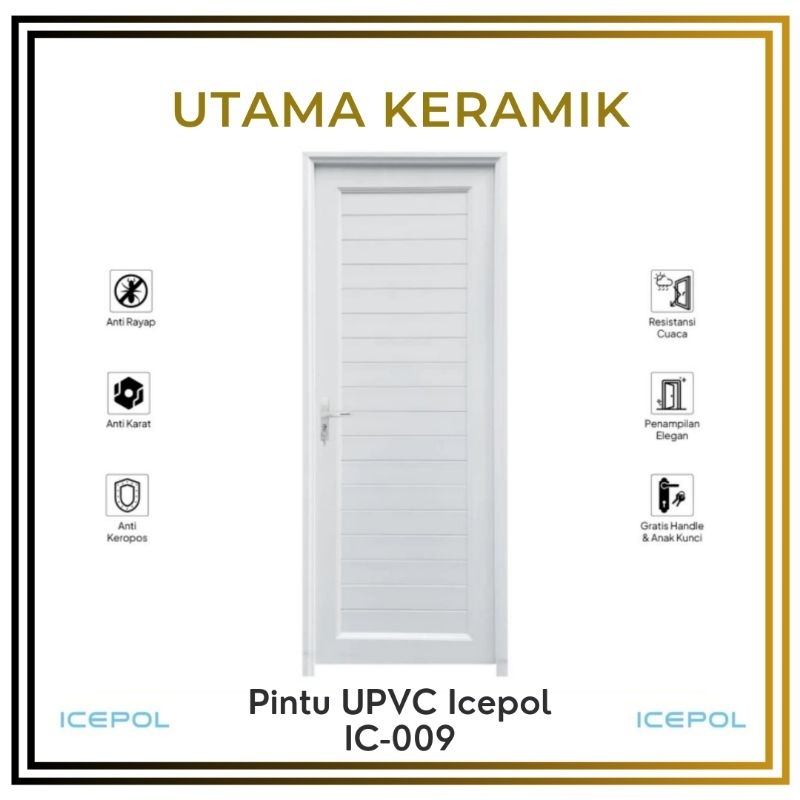 Pintu UPVC 70x200 Icepol IC 009 Putih - Pintu UPVC Kamar Mandi Putih