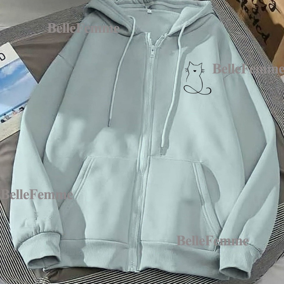 Hoodie Zipper Sweater garis kucing Resleting pria wanita Size L XL XXL 3XL 4XL bigsize zipper wanita