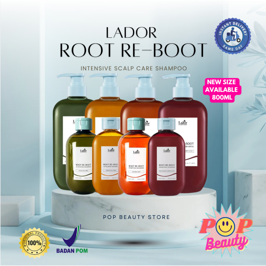 [FREE PACKING KARDUS] Lador Root Reboot Shampoo 300ml 800ml perawatan rambut rontok kulit kepala lep