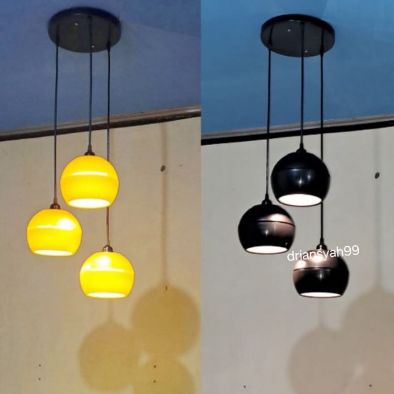 Lampu gantung bulat 3 in 1 kap lampu hias gold