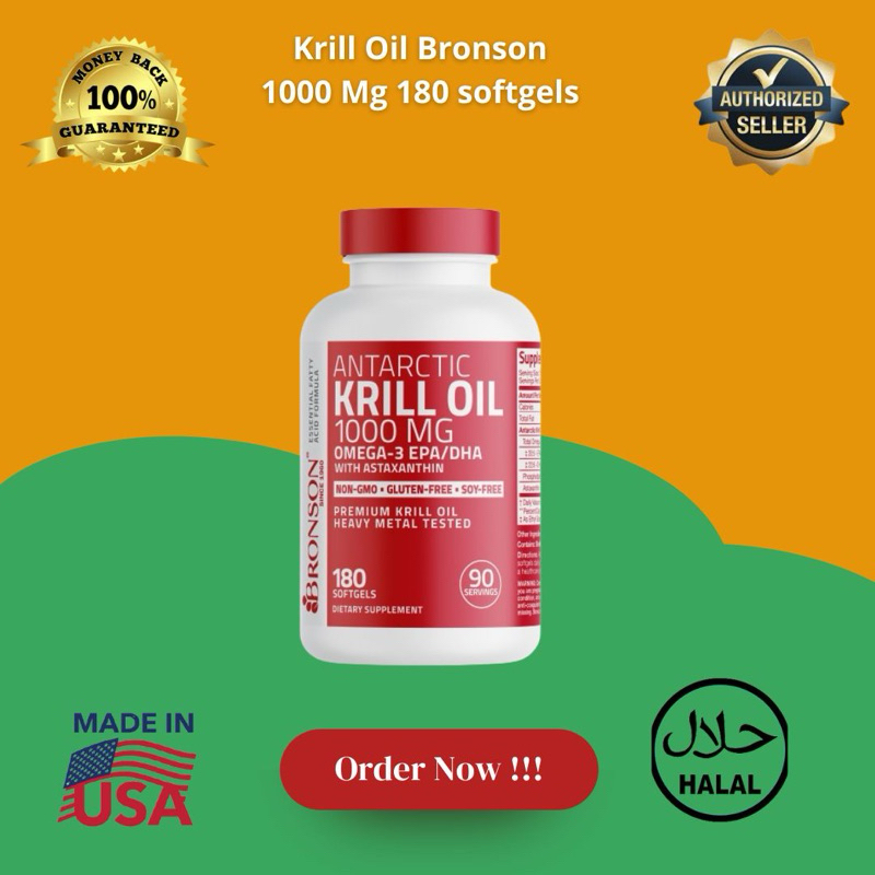 Bronson krill oil 1000 mg Suplemen Jantung Kolesterol Original USA