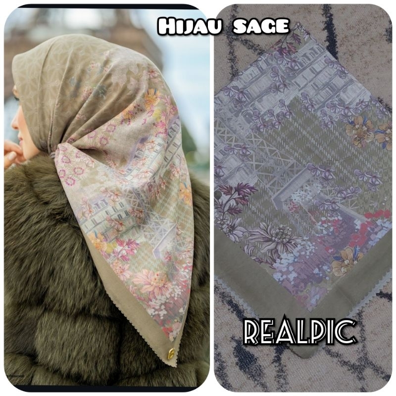 NUANSA HIJAU SAGE hijab segiempat denay voal motif semarang