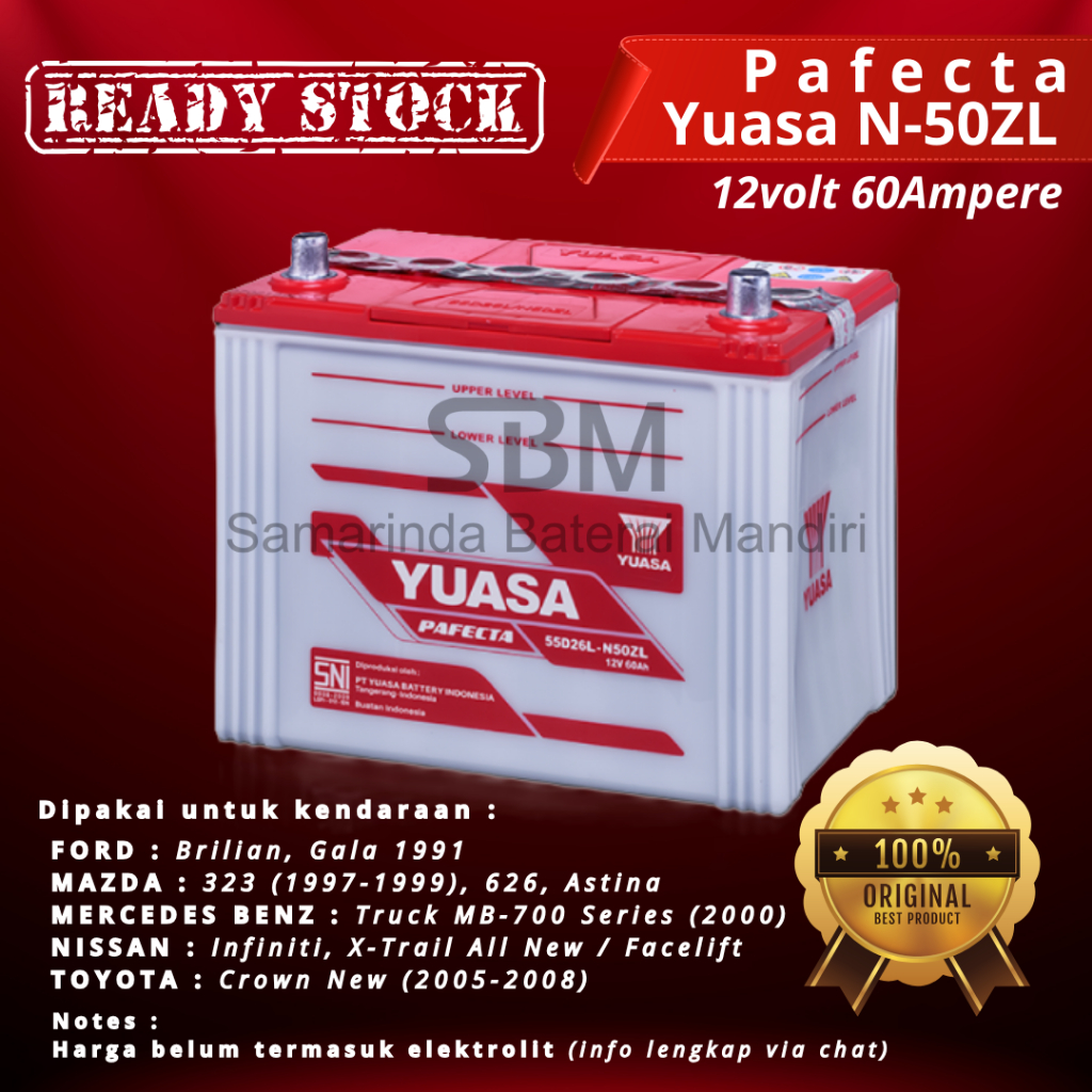 Aki Yuasa N50ZL Aki Basah 12volt 60ampere Aki Mazda323 Aki X-Trail Aki Toyota Crown
