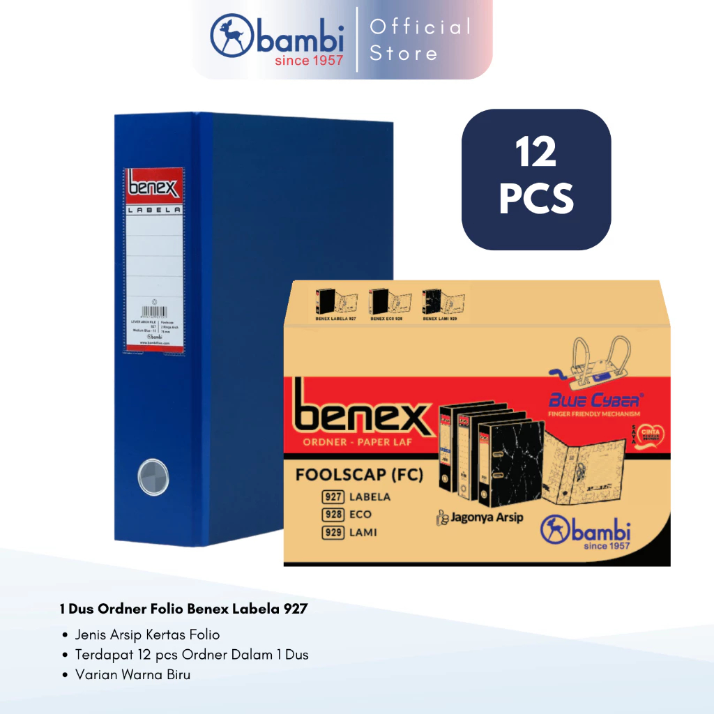 

1 DUS Benex Labela Ordner Folio JUMBO SIZE 75 mm Lever Arch File kode 927 - Medium Blue