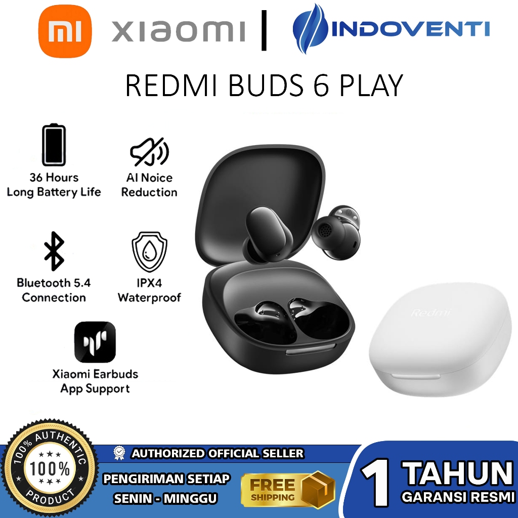 Xiaomi Redmi Buds 6 Play True Wireless TWS Earbuds Headset Bluetooth 5.4 Apps Support Earbuds iPhone
