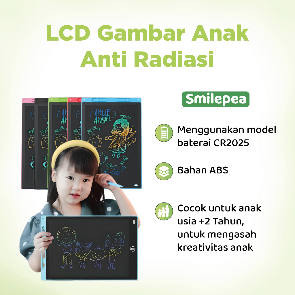 Smilepea LCD Writing Tablet 12" Drawing Papan Tulis Belajar Anak LCD Drawing Untuk Belajar Menggamba