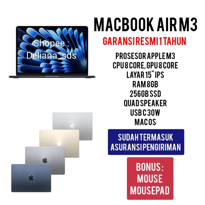 Macbook Air M3 2024 15 256GB Garansi Resmi 1 Tahun Macbook Air M3 15 256GB Macbook Air M3 2024 15" 2