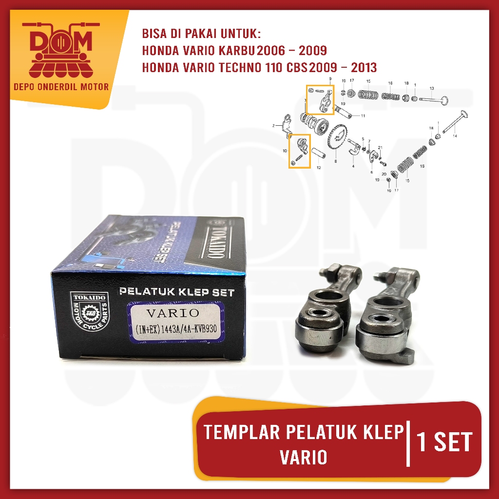 Templar Pelatuk Klep Vario 110 Karbu (TOKAIDO) Piano Temlar Valve Rocker Arm Intake Exhaust Set Isi2