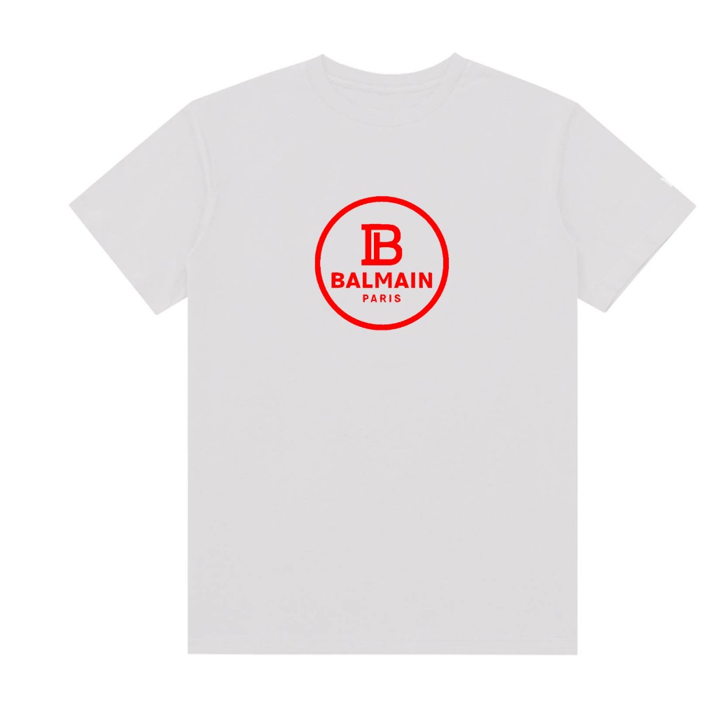 Baju Kaos Distro Pria / Wanita  Balmain - T shirt Sablon Unisex Red White Cotton24s