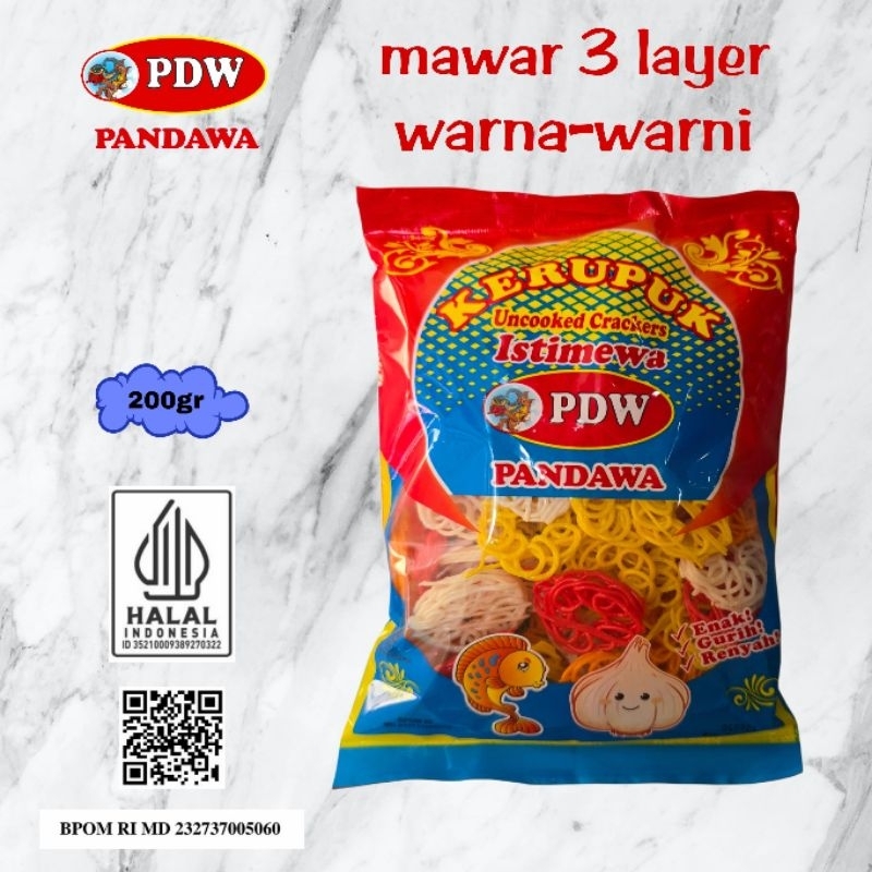 

Kerupuk Pandawa / Krupuk Mawar 3 Layer Warna Warni / 200gr