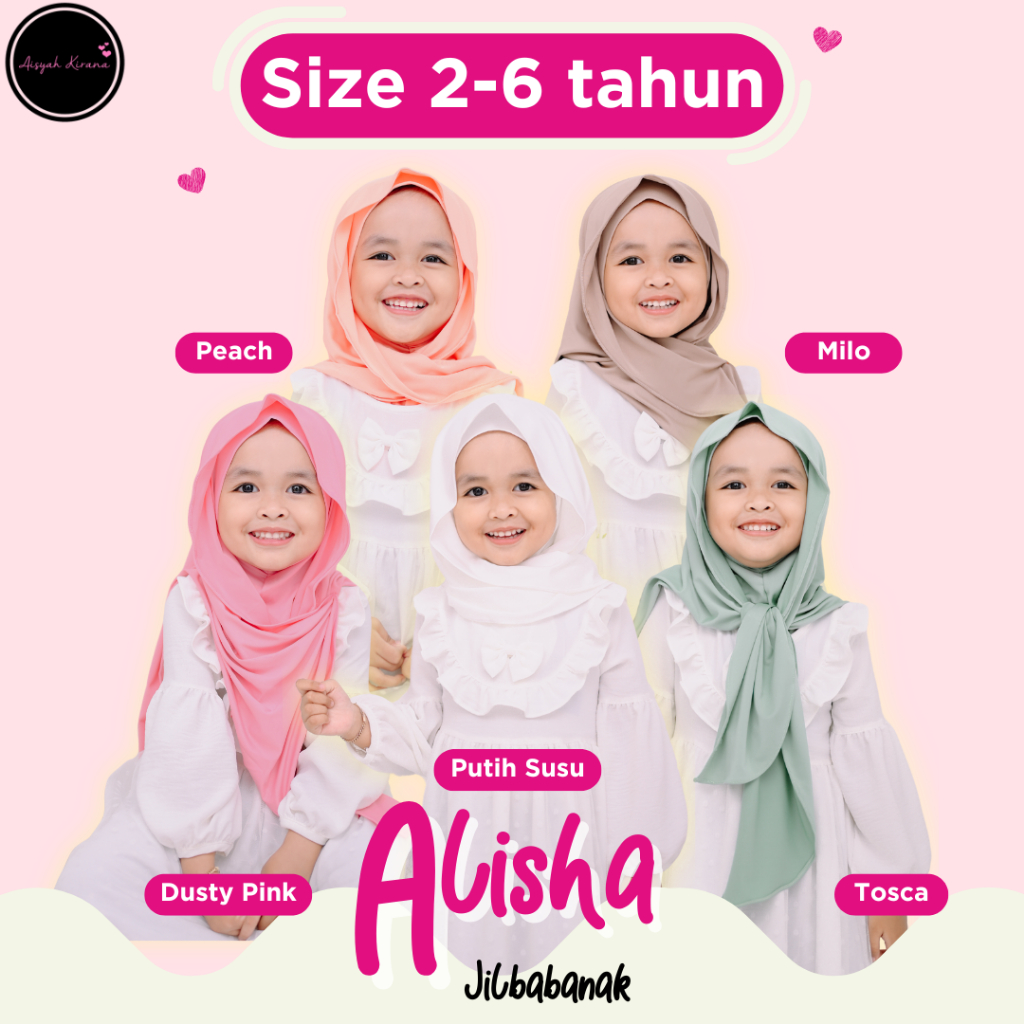 Alisha Jilbab Instan Pashmina Leher Jersey usia 2-6 tahun Anak Sekolah Perlengkapan Umroh Bergo Prak