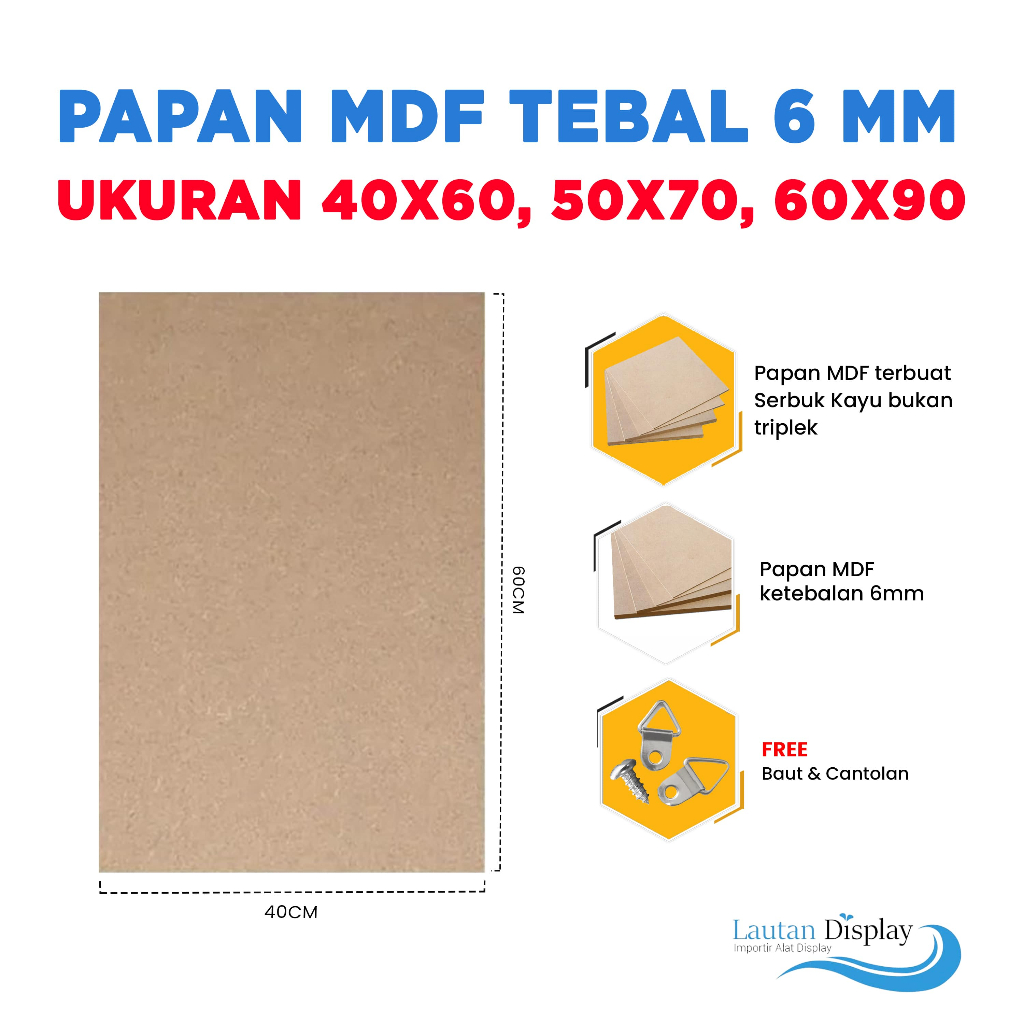 Papan MDF Wall Board Lembaran Kayu Hiasan Dinding Mdf Cokelat Polos Halus 40x60 50x70 60x90 Cm Tebal