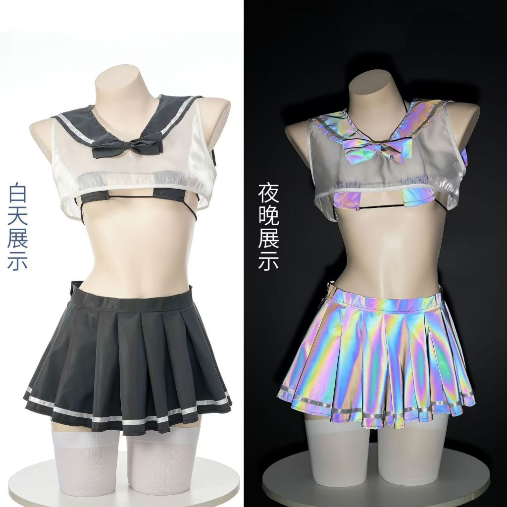 Luminous sailor suit Sexy Transparent JK Uniform Home Clothes Sleeping Skirt Private Room Sex Sleepw