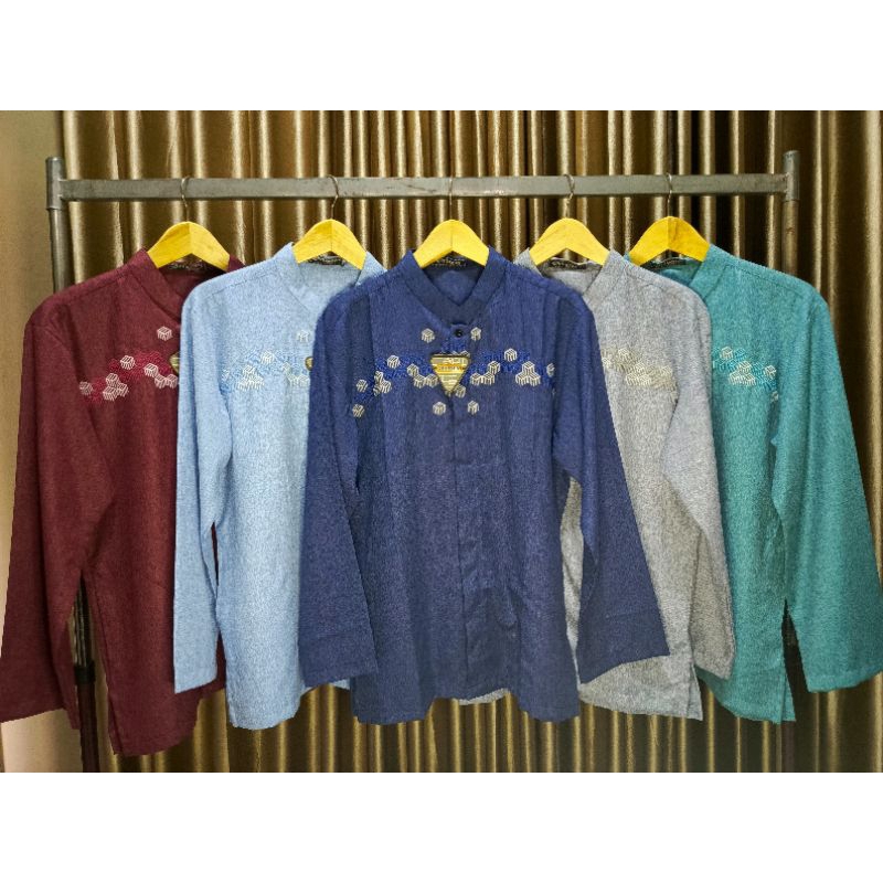 Koko Bordir Pria Motif Hexagon Lengan Panjang  Baju Koko Muslim Modern Bahan Katun Madinah Premium