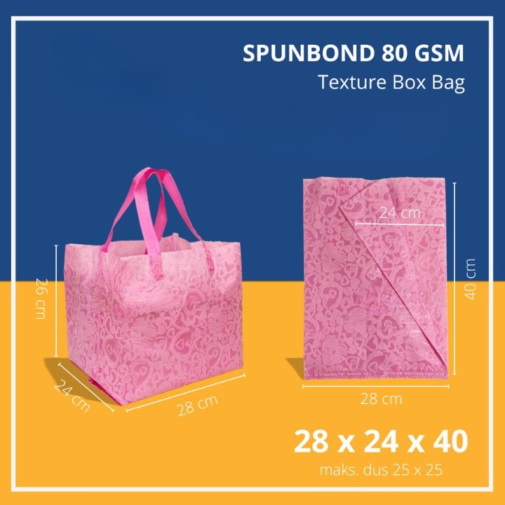

(10pcs) Tas Spundbond Packaging Box Kue Goodiebag Tenteng Motif Pink Size 28x24x40cm