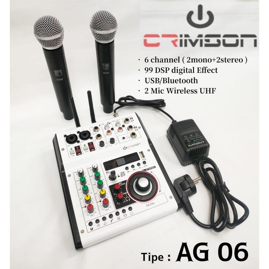 PAKET MIXER & MIC WIRELESS MIXER CRIMSON AG 06 6 CHANNEL MIC WIRELESS UHF Karaoke Digital ORIGINAL T