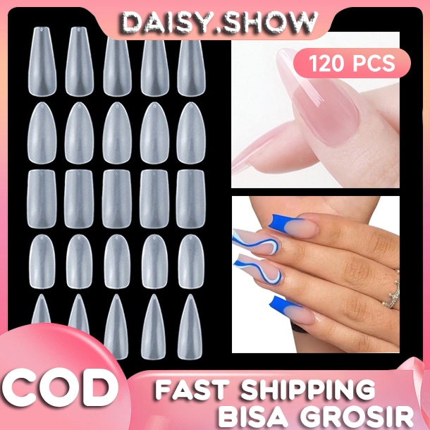 Kuku Palsu 120pcs Soft Gel Tipis Fake Nails Panjang Pendek Oval Kuku Palsu Nail Art Set Premium Panj