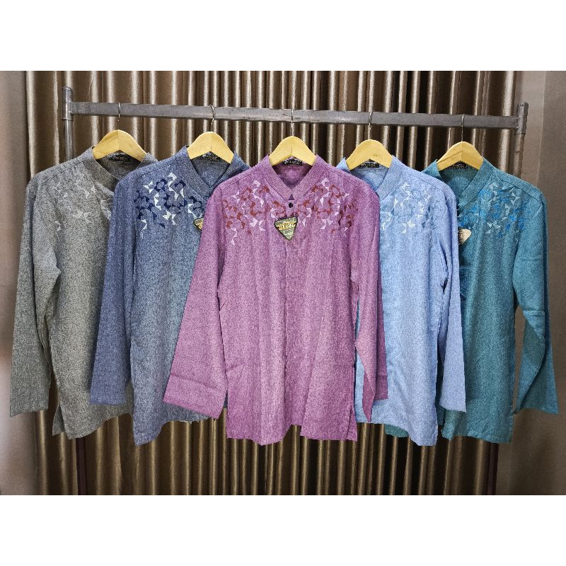 Koko Pria Dewasa Motif Bordir Segitiga Lengan Panjang Bahan Katun Madinah Premium