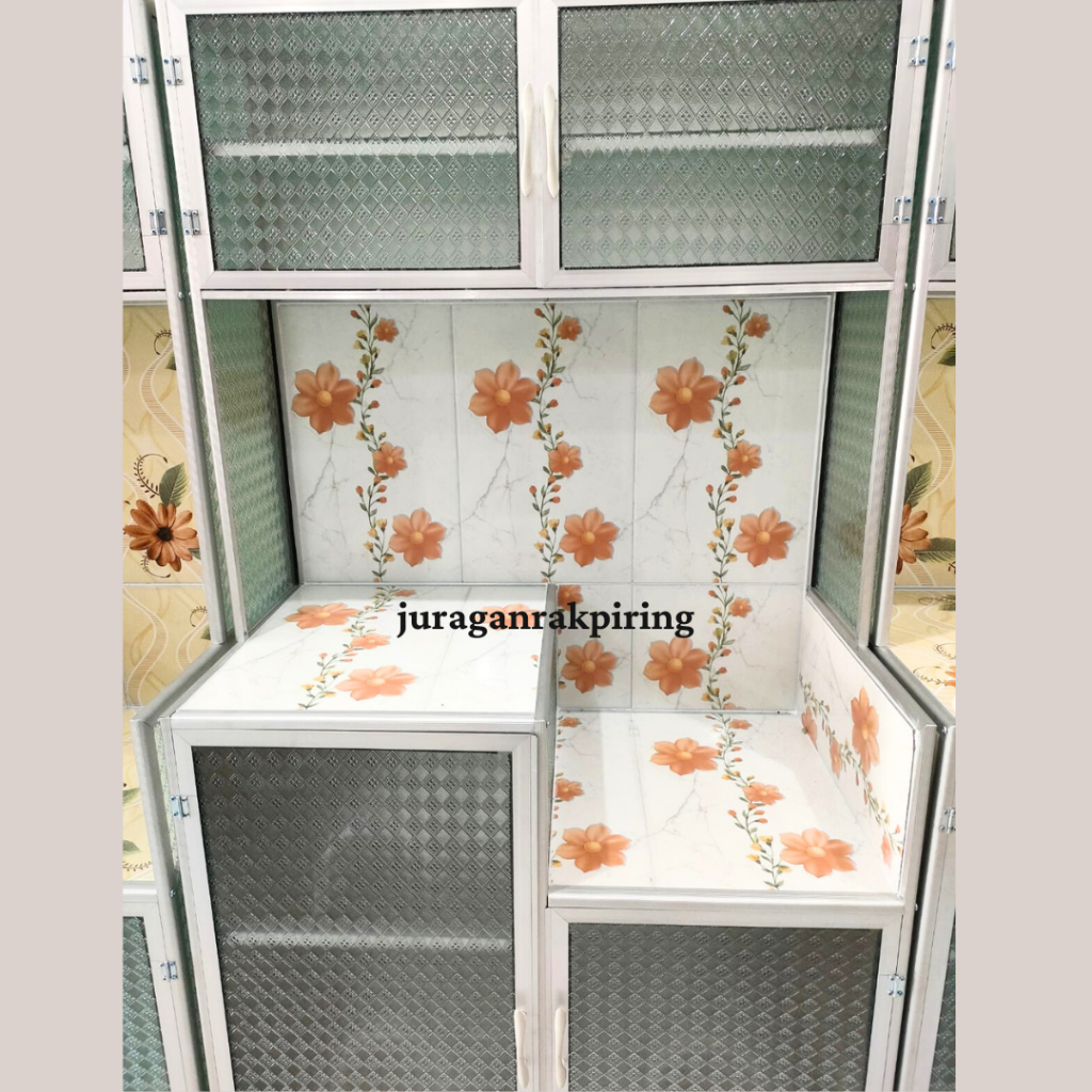 Rak Piring 2Pintu Aluminium Samping Bawah KERAMIK Lemari Dapur Rak Dapur Aluminium Lemari Piring