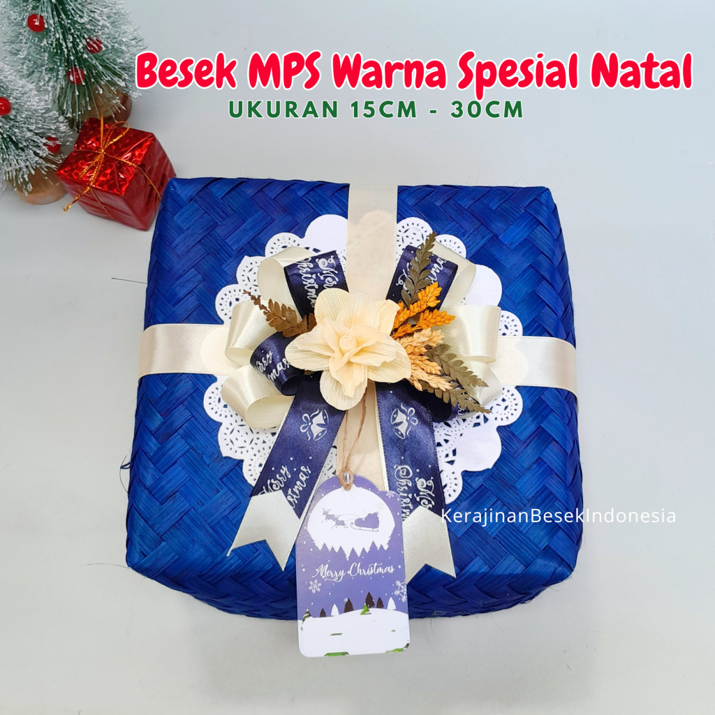 

SPESIAL NATAL BESEK JINJING & TANPA JINJING 15cm-30cm BIRU BANYAK HIASAN FREE HANG TAG Goodie bag hampers toples kue kado christmas