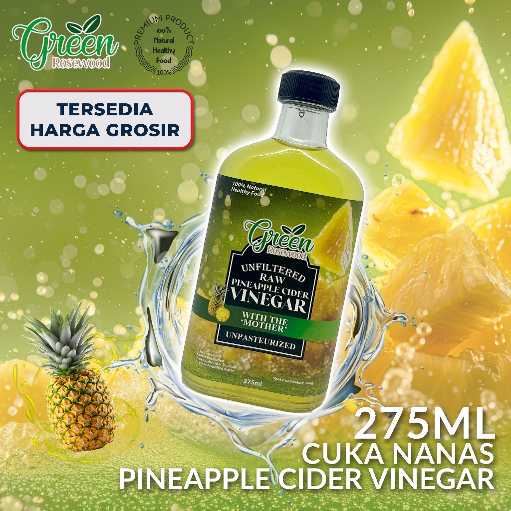 

CUKA NANAS GREEN ROSEWOOD 275ML/ CUKA NANAS PREMIUM WITH MOTHER 275 ML - PINEAPPLE CIDER VINEGAR 275ML (BOTOL KACA)