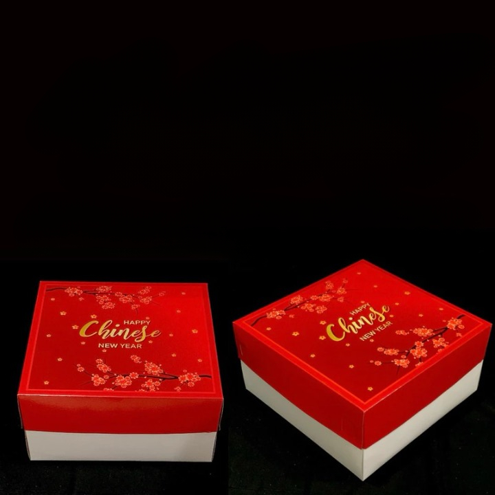 

1 Pack Isi 3 Pcs Box Duplex Kotak Hampers Kue Lapis Imlek Motif Sakura Ukuran 25x25x16