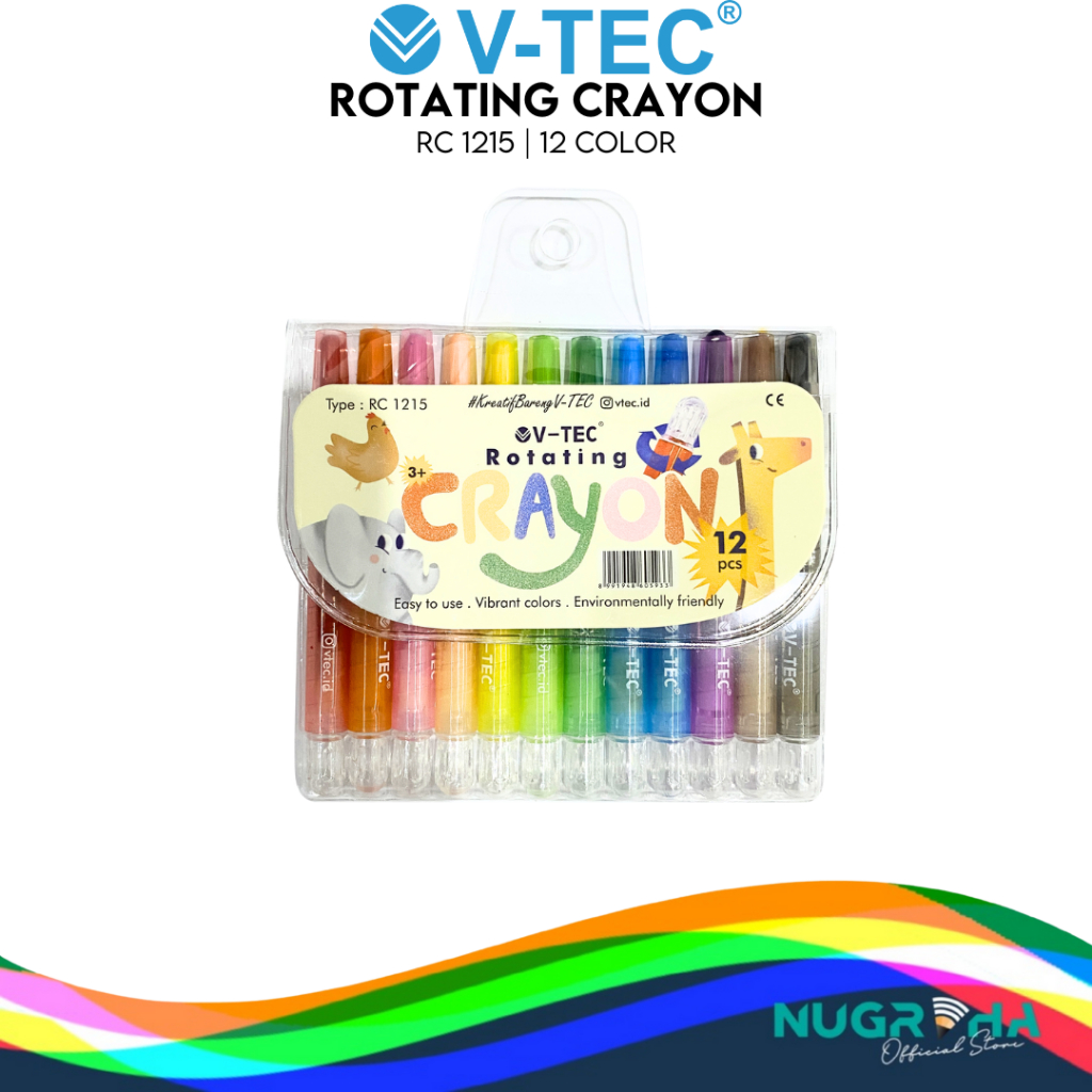 

V-TEC RC 1216 1215 CRAYON PUTAR ROTATING TWISTER CRAYON PANJANG PENDEK 12 WARNA