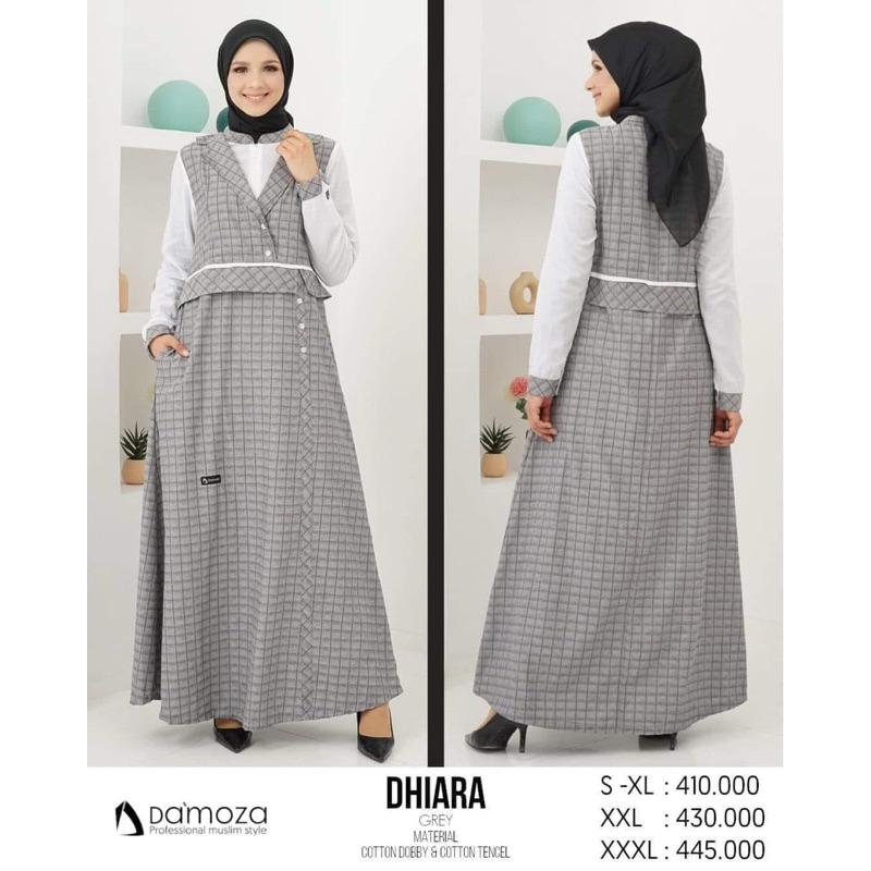 DHIARA DAMOZA TERBARU GAMIS KERJA FORMAL OOTD HIJAB KEKINIAN KATUN MOTIF KOTAK BUSUI OUTFIT KANTORAN