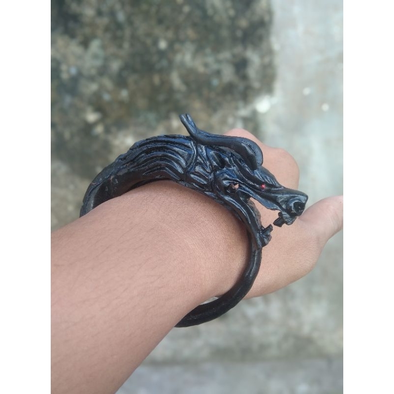 gelang akar Bahar hitam ukir kepala naga berkualitas