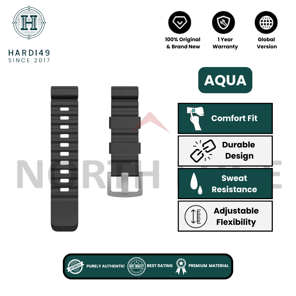 STRAP NORTH EDGE AQUA BLACK SILICONE ORIGINAL BAWAAN IMPORT