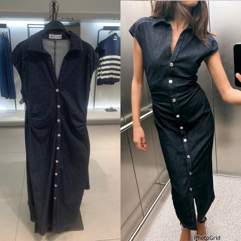 dress basic zara casuel elegan denim dipakai mama gigi nagita bestseller dress panjang kemeja fullco