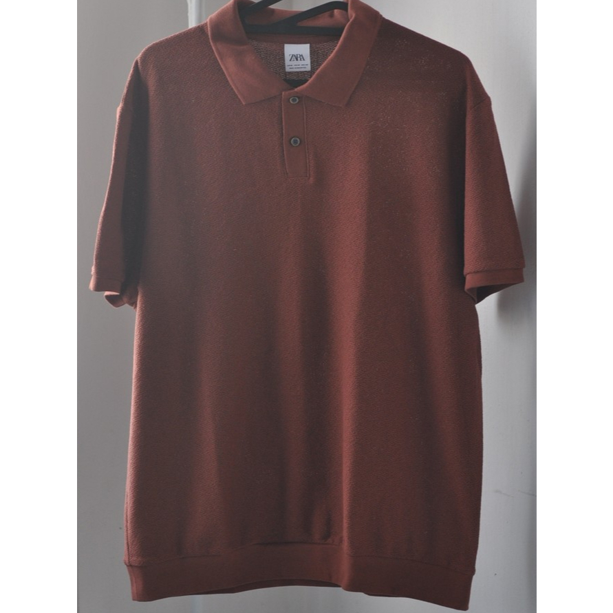 KAOS POLO PRIA BERTEKSTUR  MERK ZARA TERACOTA ORIGINAL