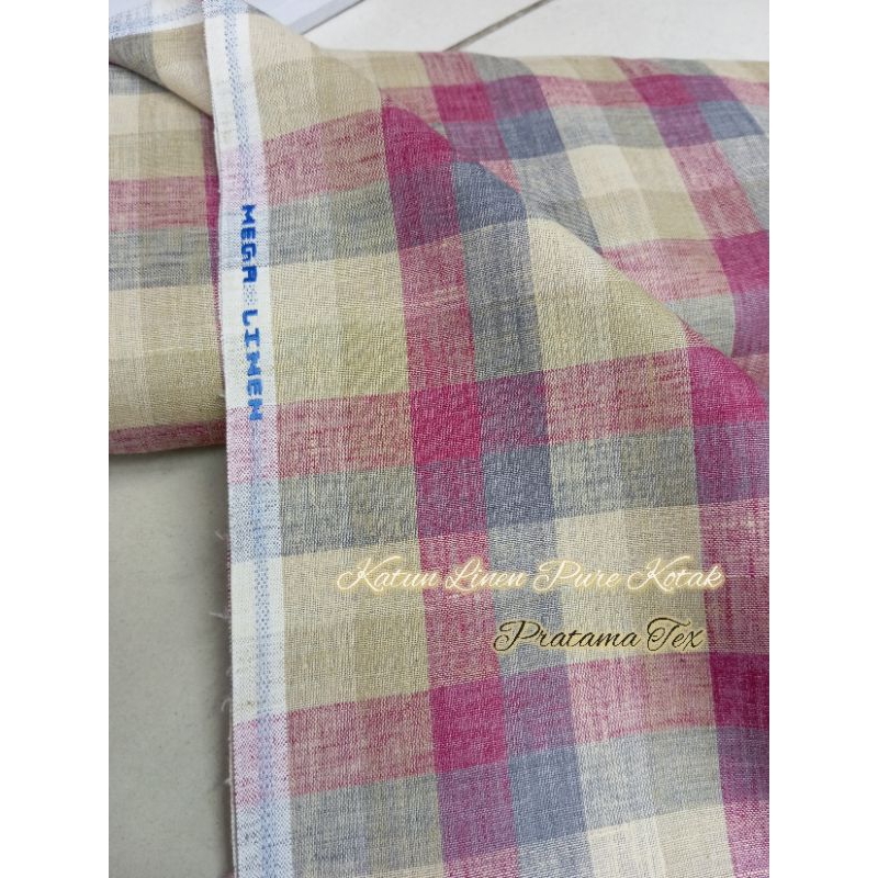 MEWAH Bahan Linen Kotak / Kain Linen Motif Kotak. Katun Linen Kotak ( Per 50 Cm)