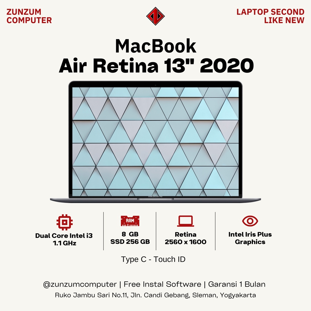 Macbook Air Core i3 i5 i7 2020 13inch Ram 8GB 16GB SSD 256GB 512GB Terlengkap Murah Garansi