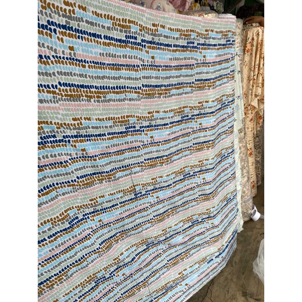 kain katun rayon viscose motif salur abstrak terbaru best seller