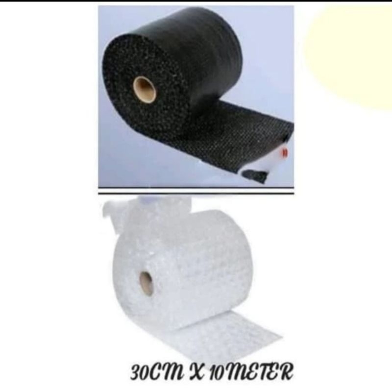 Plastik bubble / bubble wrap 10 meter x 30 cm bening atau hitam packing packaging kardus hampers kar