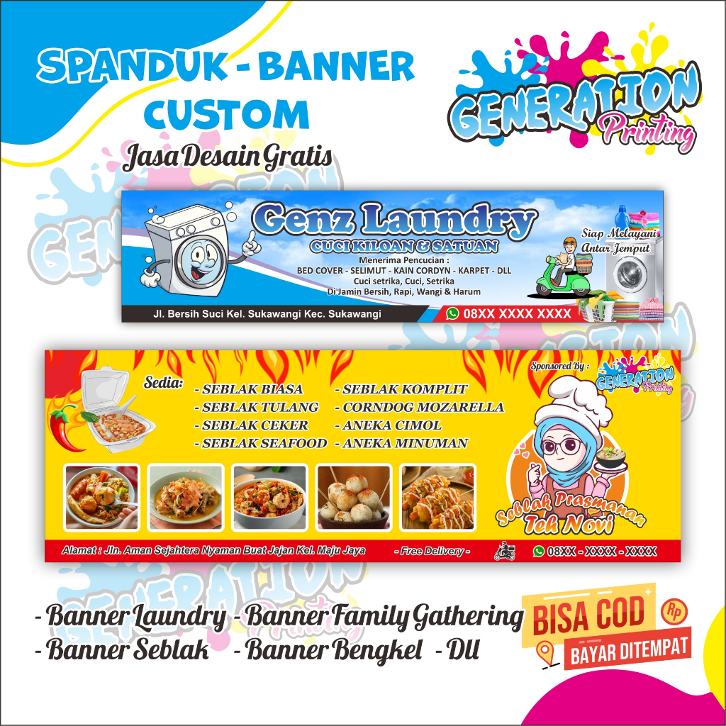 CETAK BANNER SPANDUK TOKO, BENGKEL, WARUNG, SEBLAK, KONTER, WISATA, FAMILY GATHERING DLL