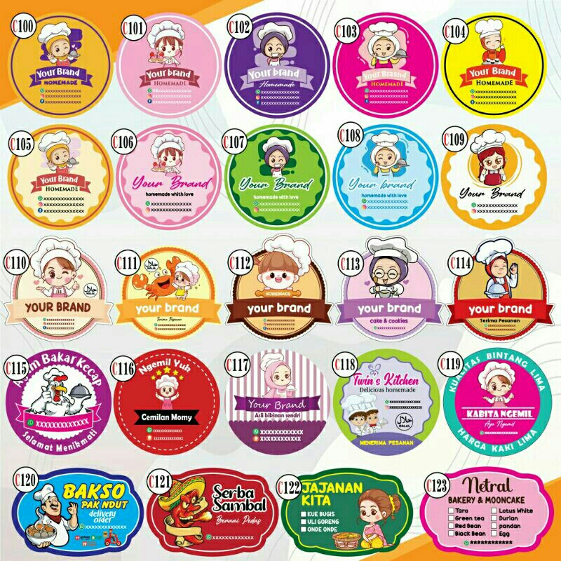 

BISA COD!!! harga 1 lembar A4 free desain Stiker label makanan, snack , kue Dll