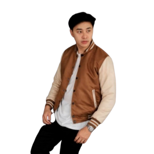 Brofash - Jaket Baseball Varsity Leather Suede Pria Cowok Dewasa