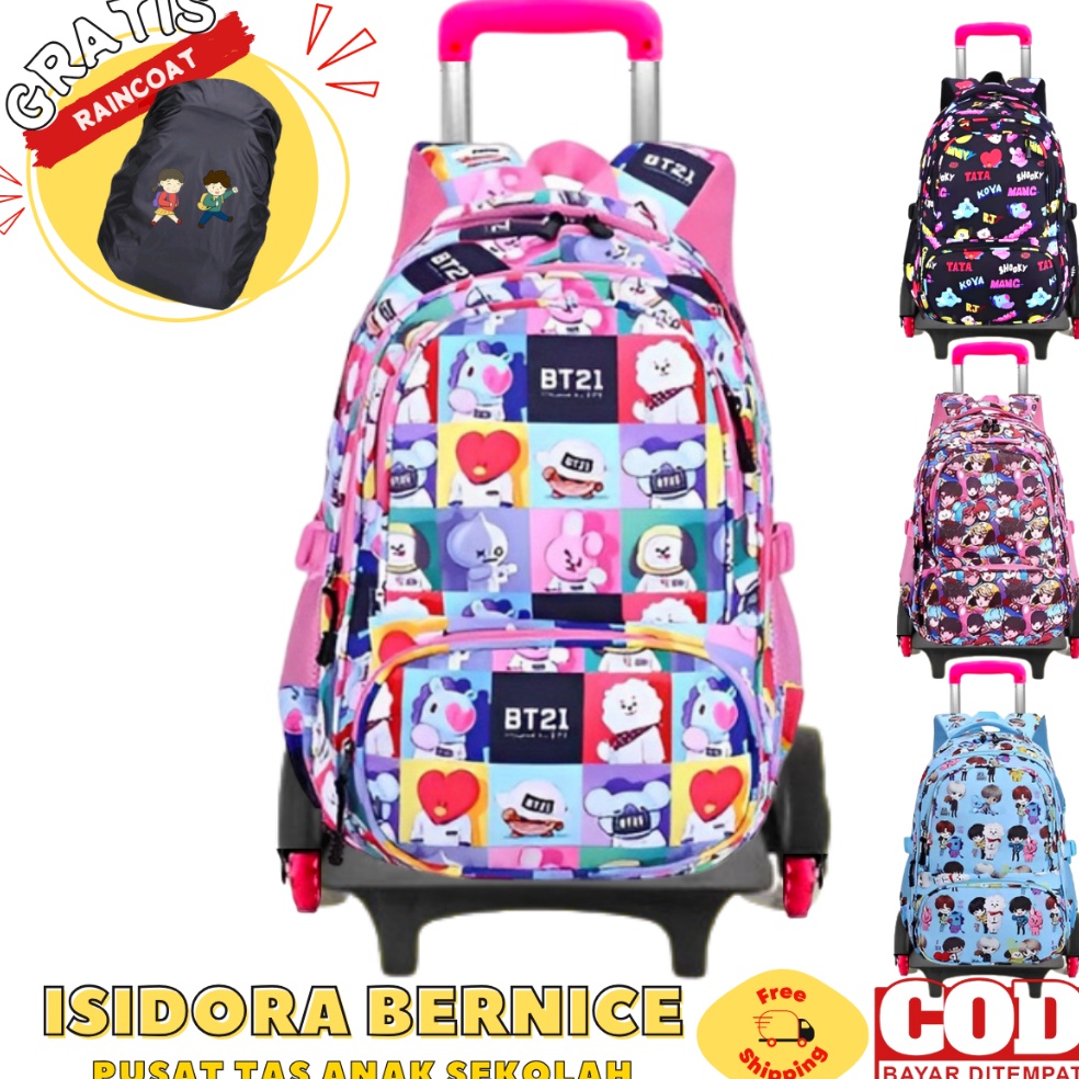 Model Baru Tas Troli Anak Perempuan Sekolah SD Remaja BTS BT21 Terbaru