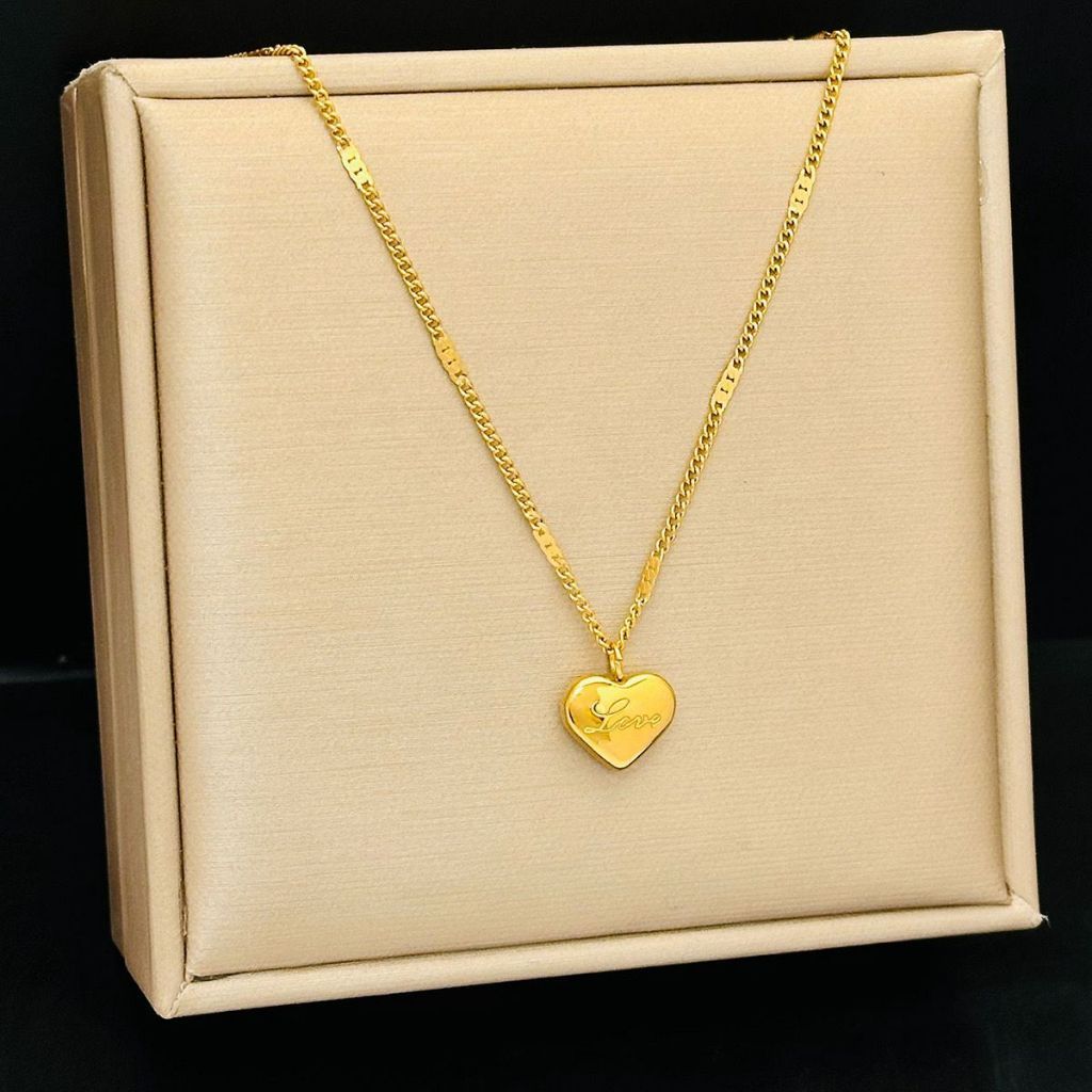 kalung titanium fashion love besar rantai gepeng