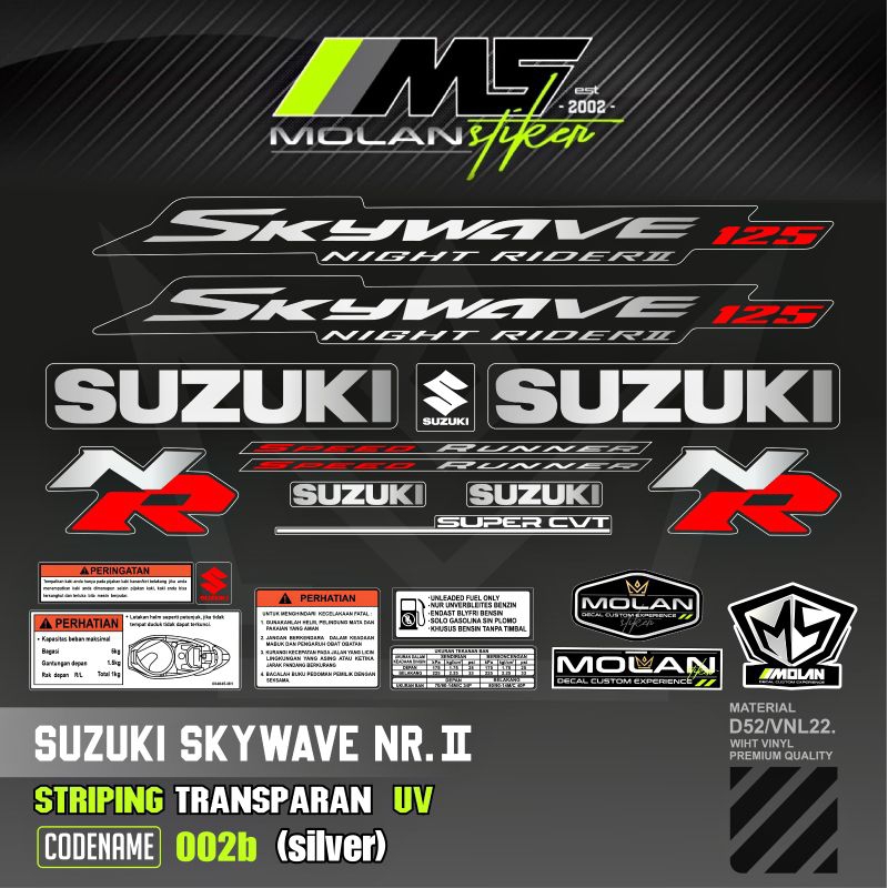 Decal Sticker Striping Variasi Transparan Uv Skywave NR 2 Speed Runner Hitam Mocca Skywave Nigt Raid