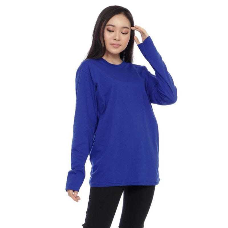Kaos Polos Lengan Panjang Warna Biru Bca Pria dan Wanita